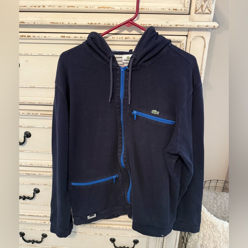 Lacoste men’s navy blue hooded jacket